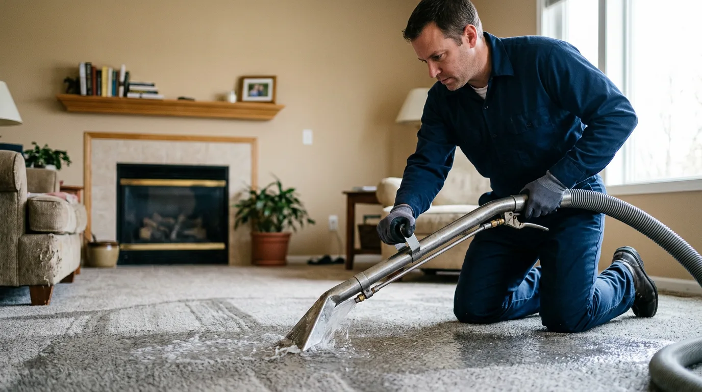 Water damage restoration technician working near Clear Lake, IA